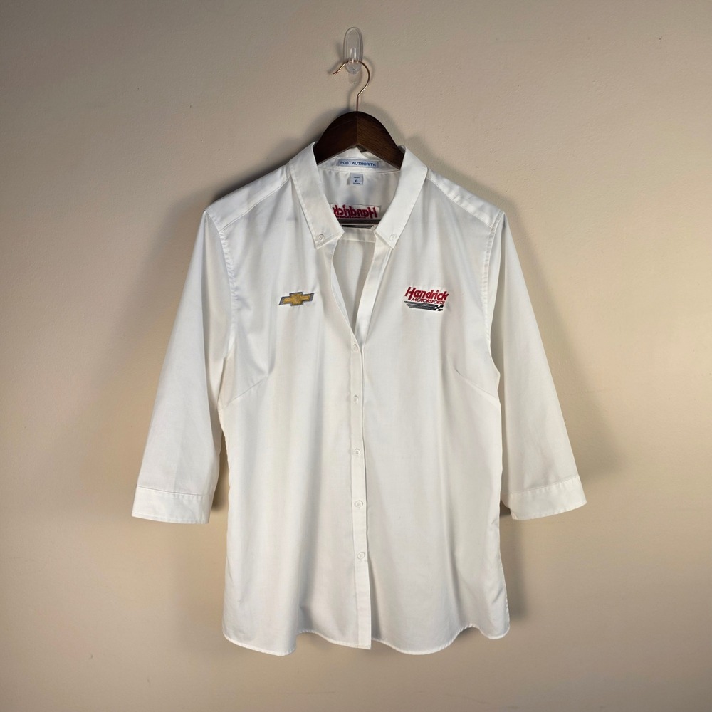 Port Authority Button Down Women XL White Hendrick Motorsports Chevrolet Racing‎